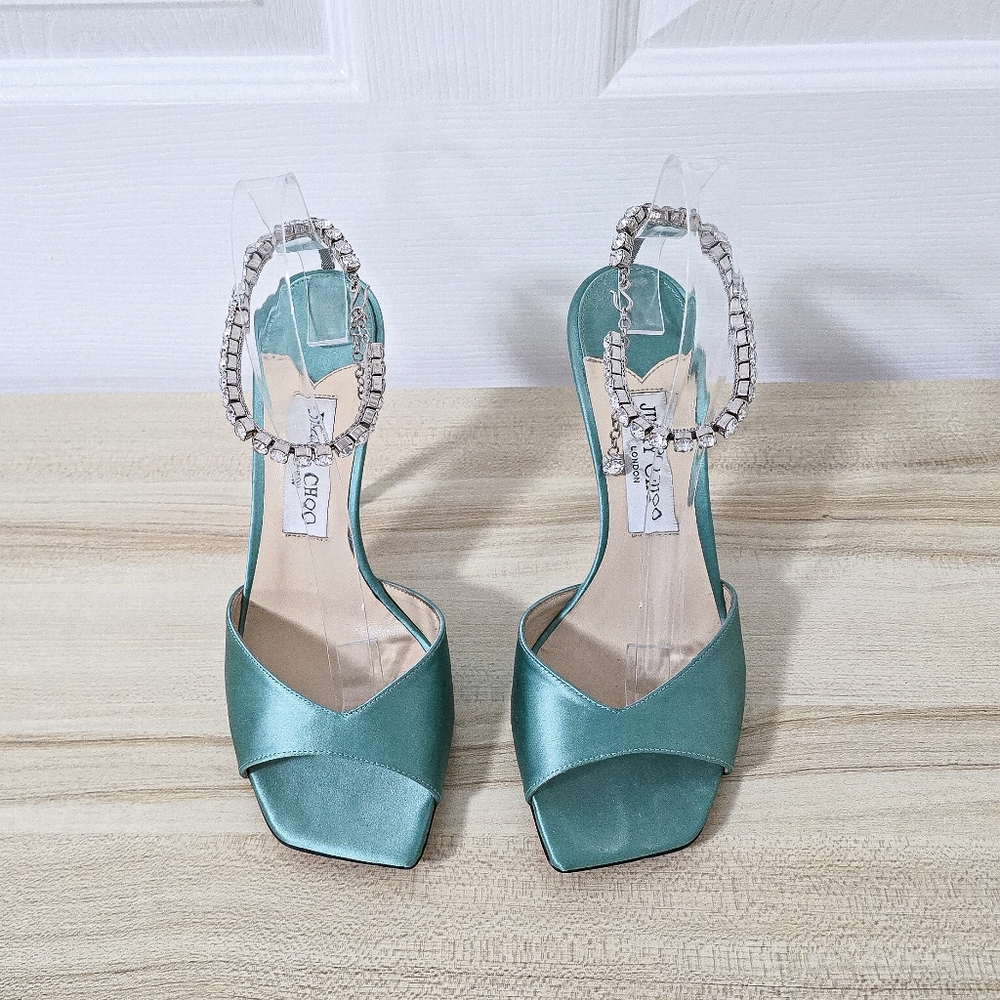 Jimmy Choo Saeda 100 Satin Crystal Embellished Sandals Size 39/9 - Picture 5 of 16